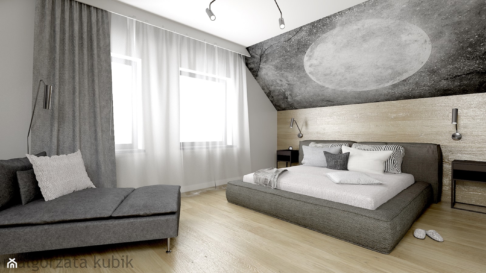 Dom pod Łodzią - Duża biała sypialnia na poddaszu, styl minimalistyczny - zdjęcie od Malgorzata Kubik - Homebook