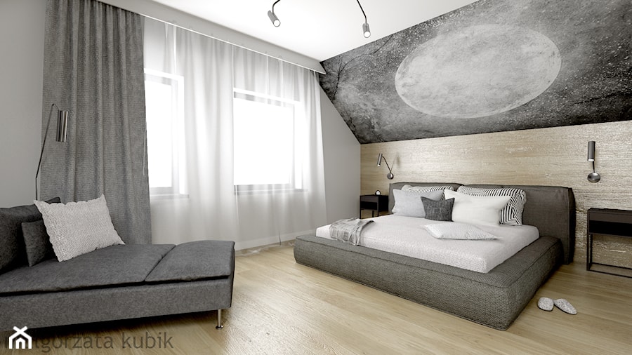 Dom pod Łodzią - Duża biała sypialnia na poddaszu, styl minimalistyczny - zdjęcie od Malgorzata Kubik