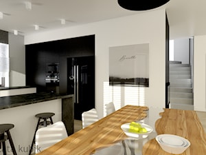 Dom pod Łodzią - Średnia otwarta biała z zabudowaną lodówką z podblatowym zlewozmywakiem kuchnia w kształcie litery g z oknem, styl minimalistyczny - zdjęcie od Malgorzata Kubik