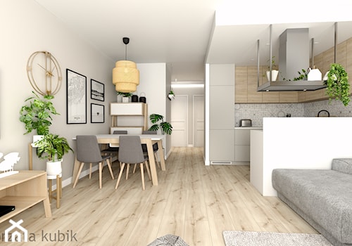 Koninko - mieszkanie - Średni szary salon z kuchnią z jadalnią, styl skandynawski - zdjęcie od Malgorzata Kubik