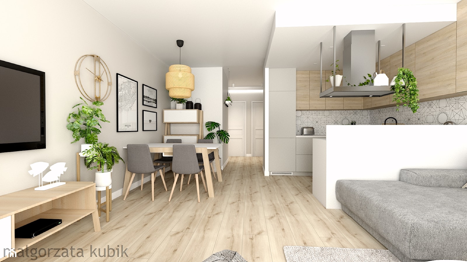 Koninko - mieszkanie - Średni szary salon z kuchnią z jadalnią, styl skandynawski - zdjęcie od Malgorzata Kubik - Homebook