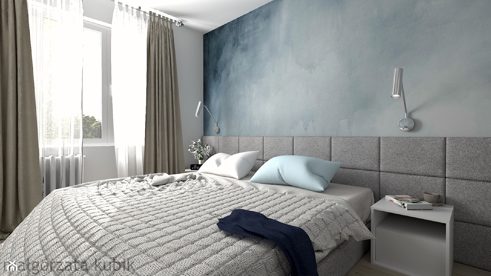 Mieszkanie w Zamościu - Mała czarna szara sypialnia, styl nowoczesny - zdjęcie od Malgorzata Kubik - Homebook