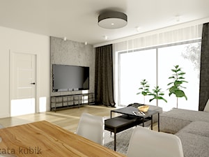 Dom pod Łodzią - Duży biały szary salon z jadalnią, styl minimalistyczny - zdjęcie od Malgorzata Kubik