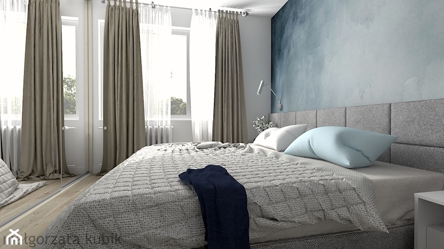 Mieszkanie w Zamościu - Mała niebieska szara sypialnia, styl nowoczesny - zdjęcie od Malgorzata Kubik