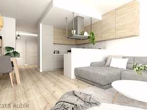 Koninko - mieszkanie - Duży biały szary salon z kuchnią z jadalnią, styl skandynawski - zdjęcie od Malgorzata Kubik