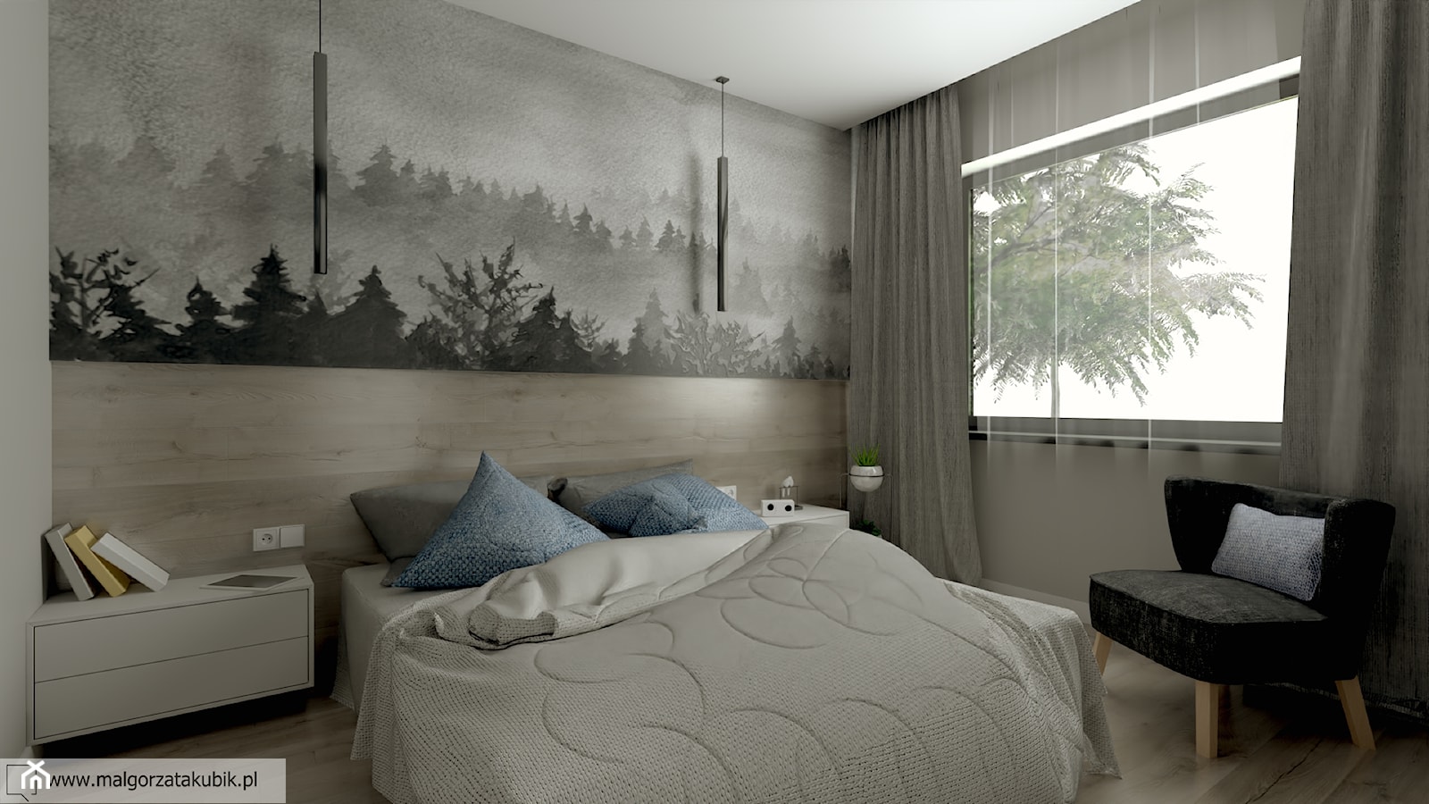 Sypialnia z motywem lasu - zdjęcie od Malgorzata Kubik - Homebook
