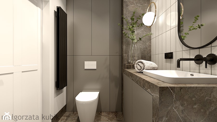 Elegancka łazienka - Mała bez okna z lustrem z marmurową podłogą łazienka, styl nowoczesny - zdjęcie od Malgorzata Kubik