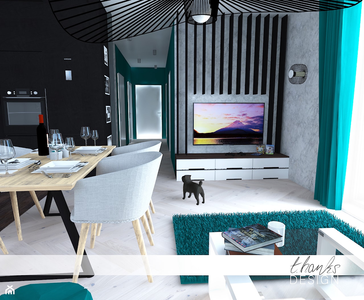 Maly salon z kuchnia i jadalnia. - zdjęcie od Thanks DESIGN - Homebook