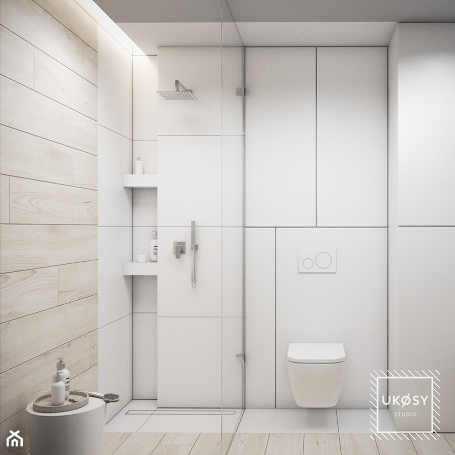 MIESZKANIE 51m2 - Średnia bez okna łazienka, styl minimalistyczny - zdjęcie od UKOSY studio
