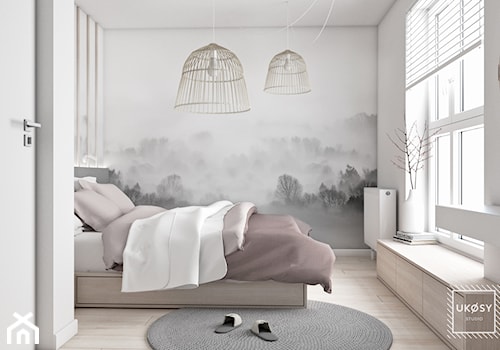 MIESZKANIE 51m2 - Mała biała sypialnia, styl minimalistyczny - zdjęcie od UKOSY studio