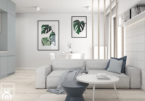 MIESZKANIE 40m2 - Średni szary salon z kuchnią z jadalnią, styl minimalistyczny - zdjęcie od UKOSY studio