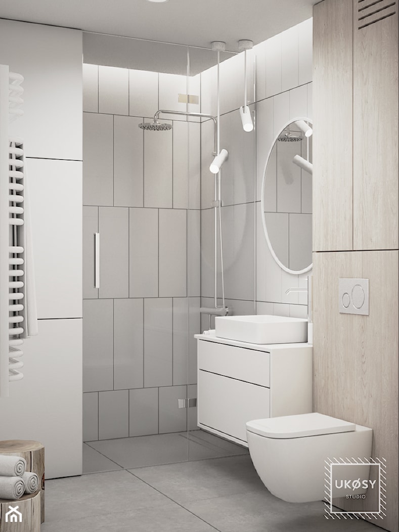 MIESZKANIE 40m2 - Średnia bez okna z lustrem łazienka, styl nowoczesny - zdjęcie od UKOSY studio - Homebook