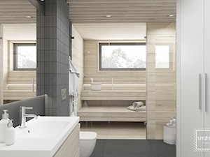 DOM W GÓRACH 56m2 - Średnia bez okna z lustrem z punktowym oświetleniem łazienka, styl skandynawski - zdjęcie od UKOSY studio
