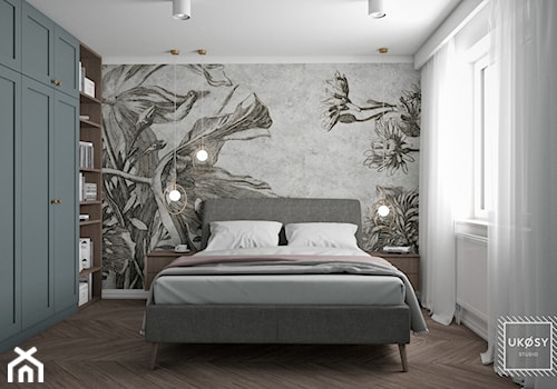 MIESZKANIE 41,5m2 - Średnia biała szara sypialnia, styl nowoczesny - zdjęcie od UKOSY studio
