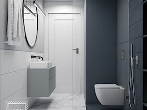 MIESZKANIE 41,5m2 - Mała bez okna z lustrem z marmurową podłogą z punktowym oświetleniem łazienka, styl nowoczesny - zdjęcie od UKOSY studio