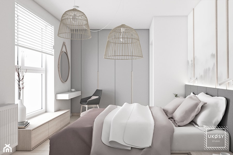 MIESZKANIE 51m2 - Średnia biała sypialnia, styl minimalistyczny - zdjęcie od UKOSY studio