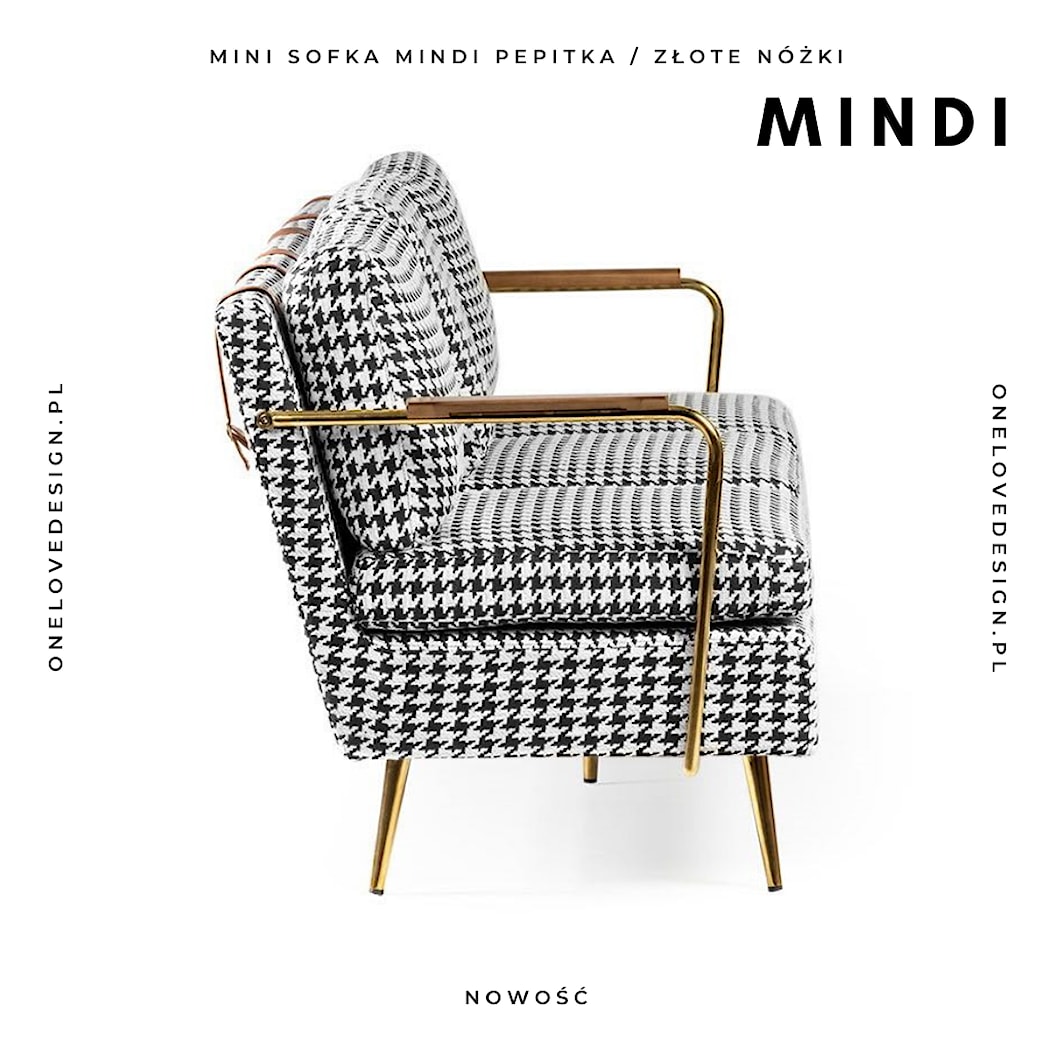 Mini sofka MINDI pepitka / złote nóżki - zdjęcie od ONELOVEDESIGN - Homebook