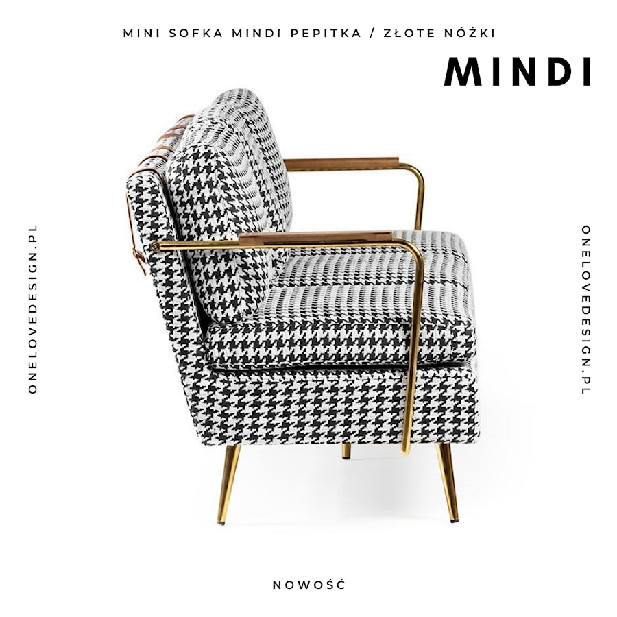 Mini sofka MINDI pepitka / złote nóżki - zdjęcie od ONELOVEDESIGN