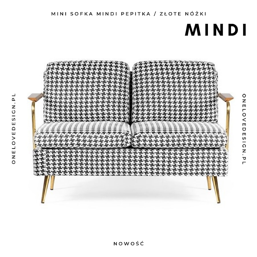 Mini sofka MINDI pepitka / złote nóżki - zdjęcie od ONELOVEDESIGN