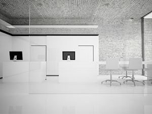 dom jednorodzinny - Duże białe szare biuro, styl minimalistyczny - zdjęcie od TheSwallows