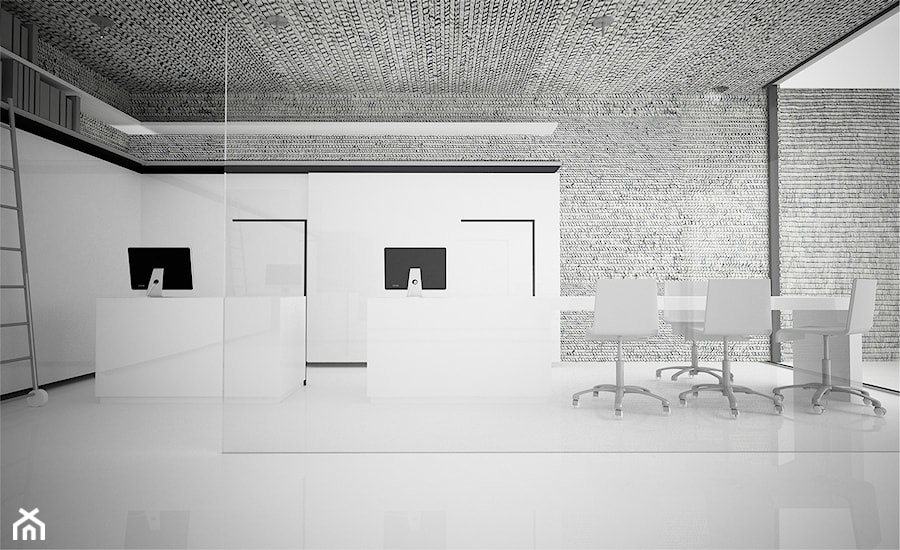 dom jednorodzinny - Duże białe szare biuro, styl minimalistyczny - zdjęcie od TheSwallows