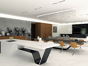 dom jednorodzinny 990 - Średnia otwarta z zabudowaną lodówką kuchnia jednorzędowa z wyspą lub półwyspem z marmurową podłogą, styl nowoczesny - zdjęcie od TheSwallows