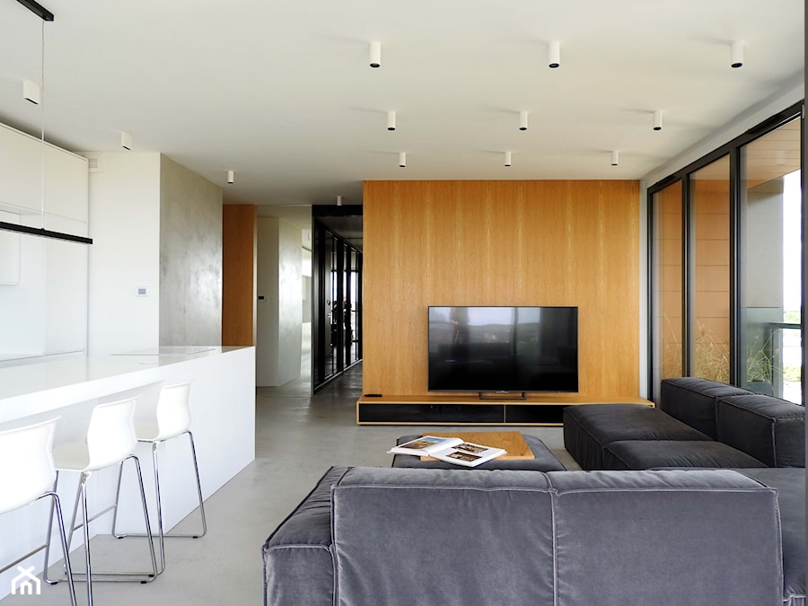 apartament 82 - Średni szary salon z kuchnią z jadalnią, styl minimalistyczny - zdjęcie od TheSwallows