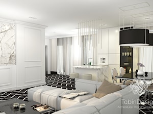 Apartament - Duży biały salon z kuchnią z jadalnią, styl nowoczesny - zdjęcie od Tabin Design