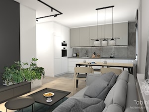 Nowoczesne mieszkanie - Średni czarny szary salon z kuchnią z jadalnią, styl skandynawski - zdjęcie od Tabin Design