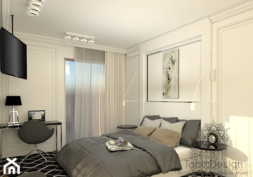 Apartament - Mała biała z biurkiem sypialnia, styl nowoczesny - zdjęcie od Tabin Design