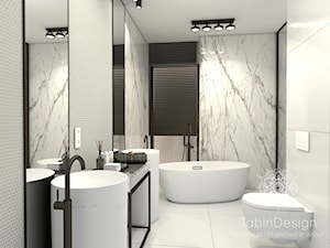 Apartament - Średnia z lustrem z dwoma umywalkami z punktowym oświetleniem łazienka z oknem, styl nowoczesny - zdjęcie od Tabin Design