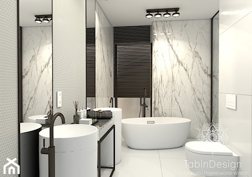 Apartament - Średnia z lustrem z dwoma umywalkami z punktowym oświetleniem łazienka z oknem, styl nowoczesny - zdjęcie od Tabin Design
