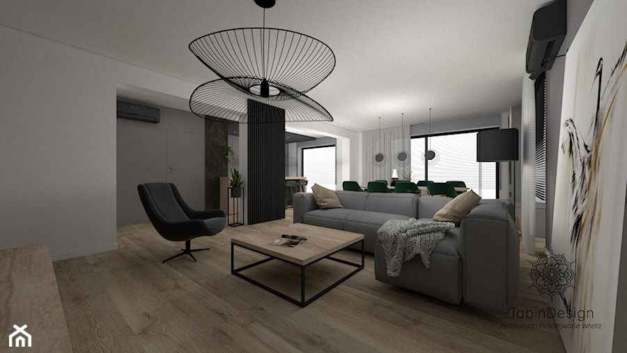 Mieszkanie - Duży szary salon z jadalnią, styl nowoczesny - zdjęcie od Tabin Design