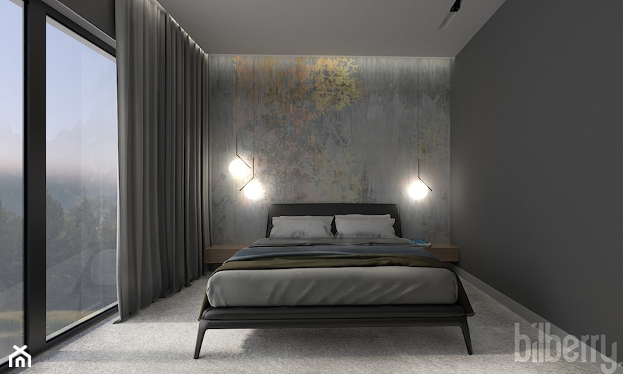MIESZKANIE- Będzin - Mała czarna szara sypialnia, styl nowoczesny - zdjęcie od Bilberry