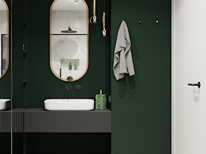 Eleganckie wnętrze z zielonym akcentem - Mała bez okna z lustrem z punktowym oświetleniem łazienka - zdjęcie od Wonderspace - studio projektowania wnętrz