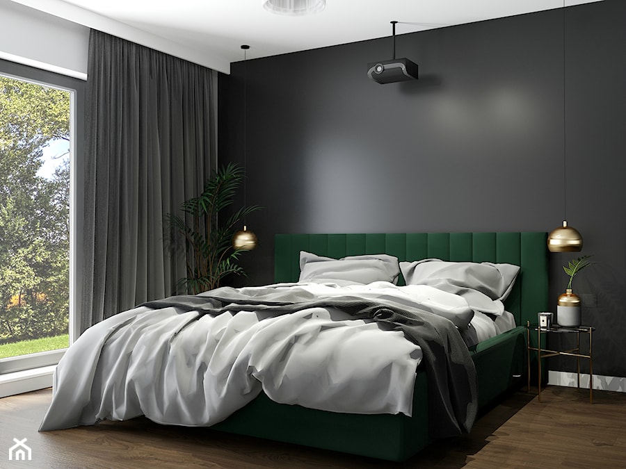 Eleganckie wnętrze z zielonym akcentem - Średnia biała czarna sypialnia, styl glamour - zdjęcie od Wonderspace - studio projektowania wnętrz