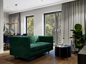 Eleganckie wnętrze z zielonym akcentem - Mały szary salon z jadalnią, styl nowoczesny - zdjęcie od Wonderspace - studio projektowania wnętrz
