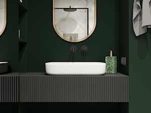 Eleganckie wnętrze z zielonym akcentem - Bez okna z lustrem łazienka, styl vintage - zdjęcie od Wonderspace - studio projektowania wnętrz