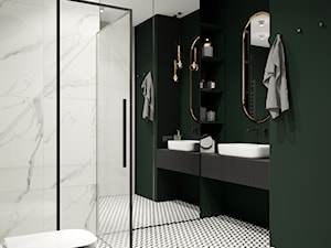 Eleganckie wnętrze z zielonym akcentem - Średnia bez okna z lustrem z punktowym oświetleniem łazienka, styl glamour - zdjęcie od Wonderspace - studio projektowania wnętrz