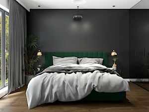 Eleganckie wnętrze z zielonym akcentem - Mała biała czarna sypialnia, styl glamour - zdjęcie od Wonderspace - studio projektowania wnętrz