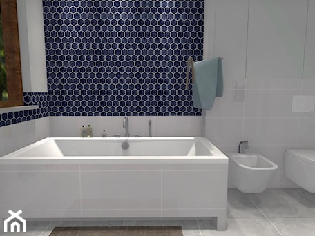 Aranżacje wnętrz - Łazienka: Heksagonalna łazienka - Średnia łazienka z oknem - Dominika Chybowska. Przeglądaj, dodawaj i zapisuj najlepsze zdjęcia, pomysły i inspiracje designerskie. W bazie mamy już prawie milion fotografii!