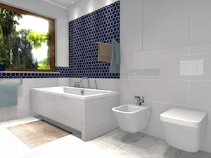 Heksagonalna łazienka - Średnia z punktowym oświetleniem łazienka z oknem - zdjęcie od Dominika Chybowska