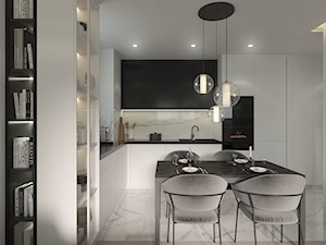 Zawsze BLACK & WHITE - Średnia otwarta z salonem biała z zabudowaną lodówką z nablatowym zlewozmywakiem kuchnia w kształcie litery l, styl nowoczesny - zdjęcie od LENA INTERIORS