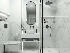 Zawsze BLACK & WHITE - Mała bez okna z lustrem z punktowym oświetleniem łazienka, styl minimalistyczny - zdjęcie od LENA INTERIORS