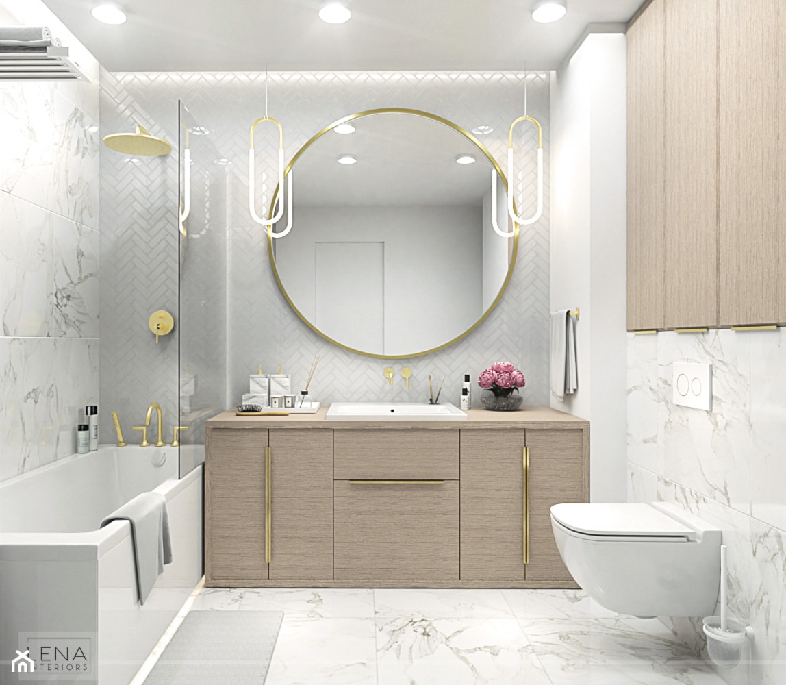 DUSTY PINK MODERN GLAM - Średnia biała szara łazienka bez okna, styl glamour - zdjęcie od LENA INTERIORS - Homebook