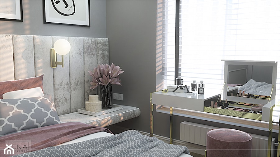 DUSTY PINK MODERN GLAM - Mała czarna sypialnia, styl glamour - zdjęcie od LENA INTERIORS