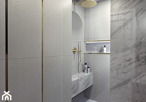 ELEGANCKA ŁAZIENKA - Mała bez okna z marmurową podłogą z punktowym oświetleniem łazienka - zdjęcie od LENA INTERIORS
