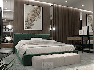 MIESZKANIE MŁODEGO PRZEDSIĘBIORCY - Średnia brązowa sypialnia, styl industrialny - zdjęcie od LENA INTERIORS