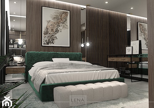 MIESZKANIE MŁODEGO PRZEDSIĘBIORCY - Średnia brązowa sypialnia, styl industrialny - zdjęcie od LENA INTERIORS