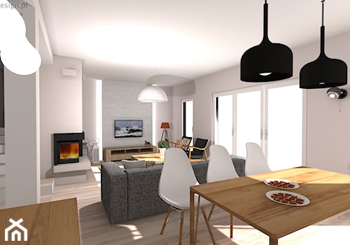 Dom jednorodzinny Będzin - Duża szara jadalnia w salonie, styl skandynawski - zdjęcie od Inspira Design